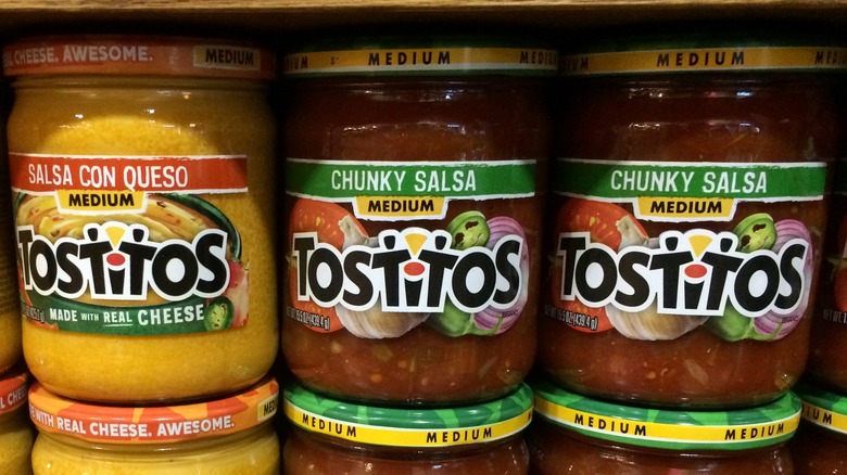 Jars of store bought salsa 