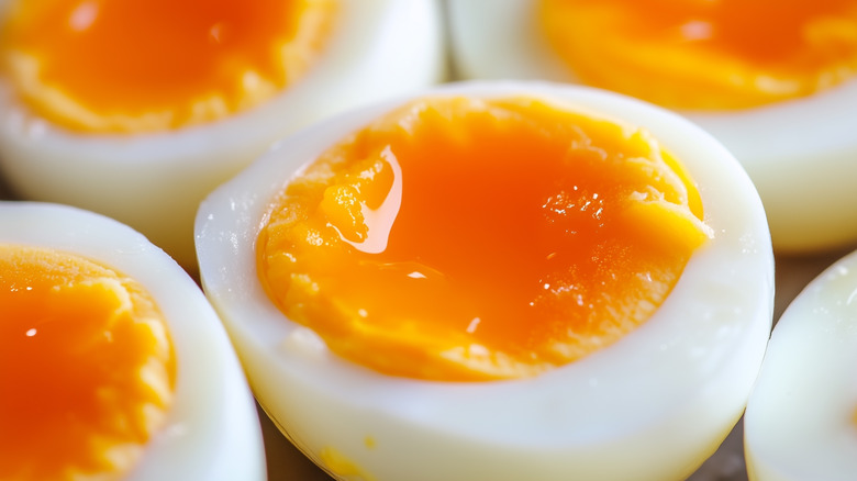 Close up of soft-boiled eggs