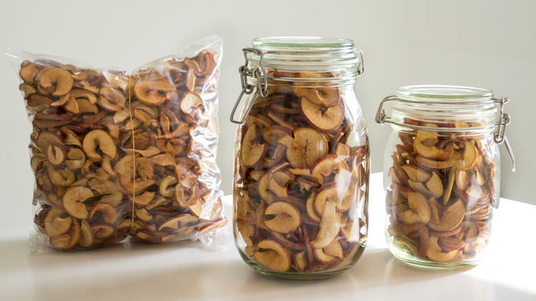 dried peaches in various containers