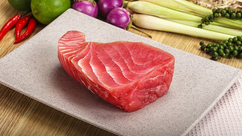 A raw tuna steak