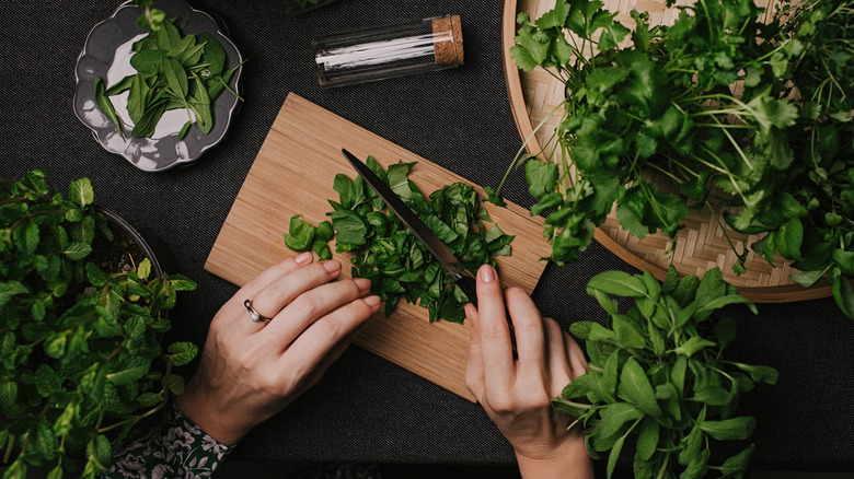 Cutting fresh herbs