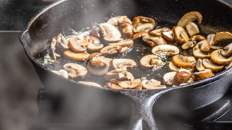 Mushrooms in cast iron skillet