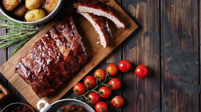 Ribs on wooden board