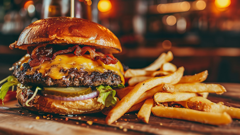Classic hamburger with fries