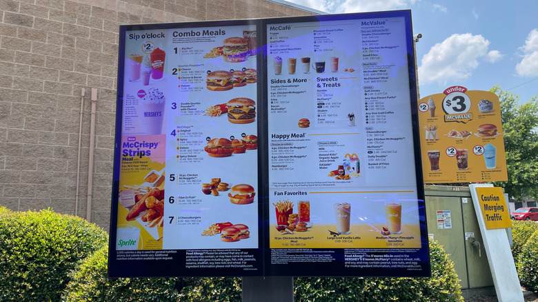 Drive thru menu at a McDonald's restaurant