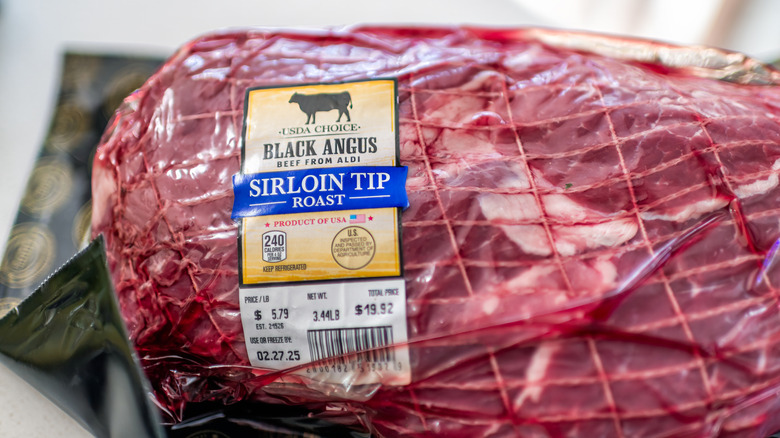 Package of sirloin tip beef with Product of USA label