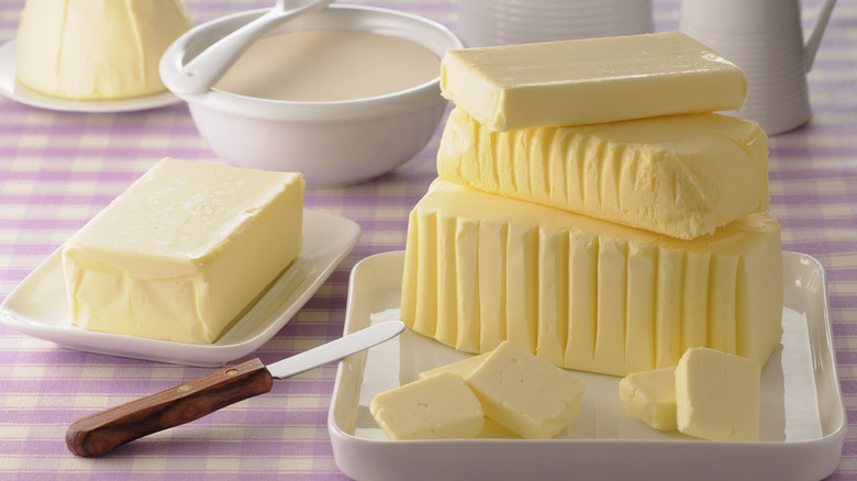 Butter stacked on a plate