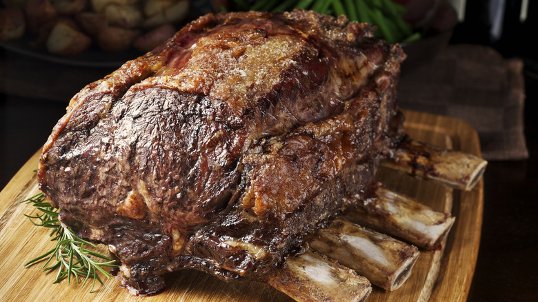Cooked bone-in standing rib roast