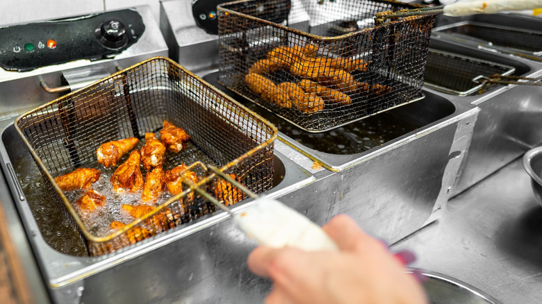 Chicken wings in deep fryer