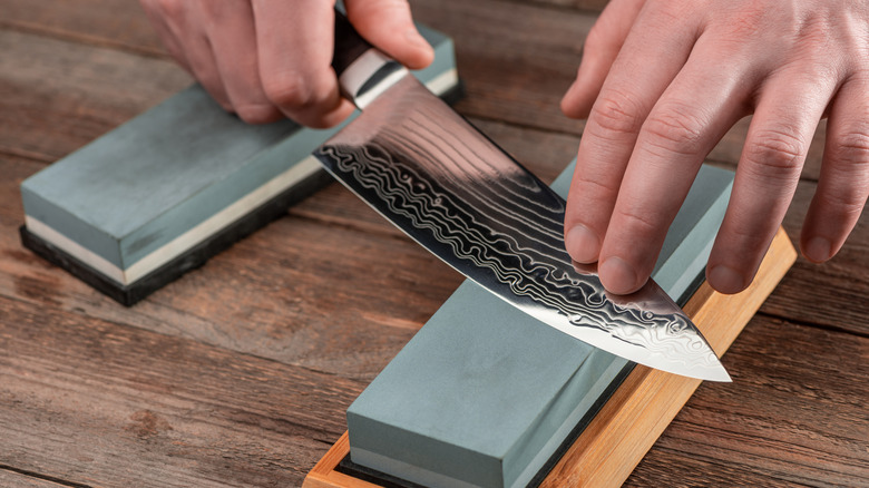 A knife being sharpened