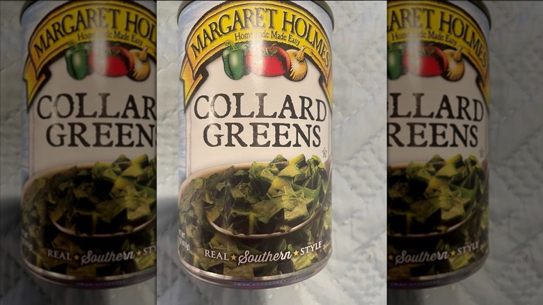 A can of Margeret Holmes Collard Greens