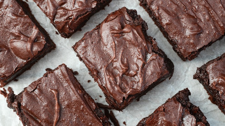 Brownies cut into squares.