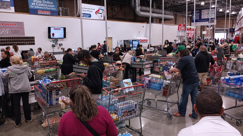 A crowded Costco checkout area