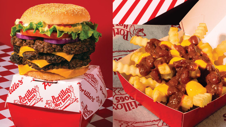 Portillo's secret menu items, a triple cheeseburger and chili cheese fries