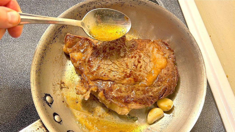 Butter-basting a ribeye