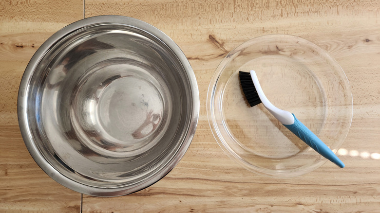 brush and dishes on table