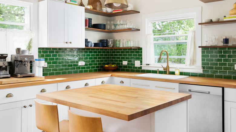 kitchen with butcher block counters