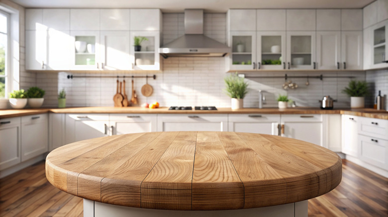 kitchen with wood island