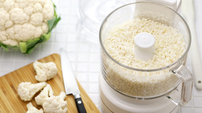 Making cauliflower rice in a food processor