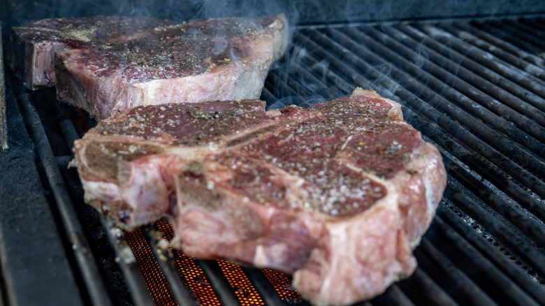 Porterhouse steaks on the grill