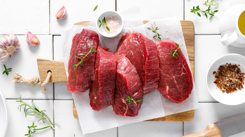 Raw beef tenderloin meat.