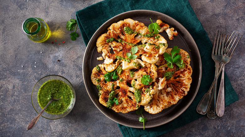 spiced cauliflower steaks with herb sauce