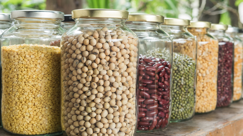 variety of beans in jars