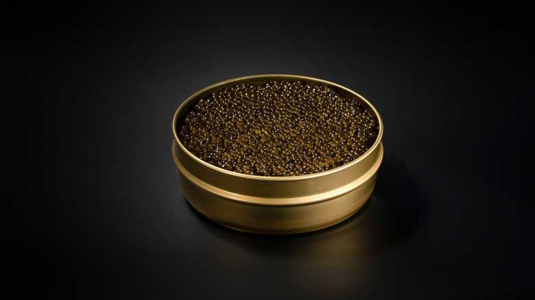 Black caviar in a gold tin