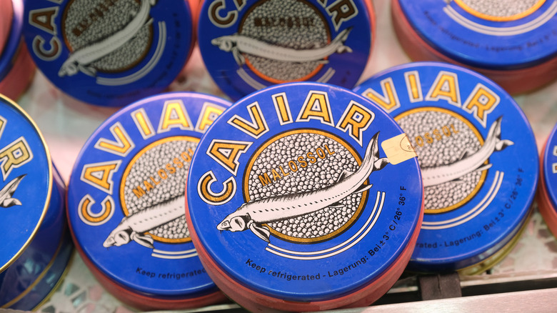 Tins of Russian caviar on display