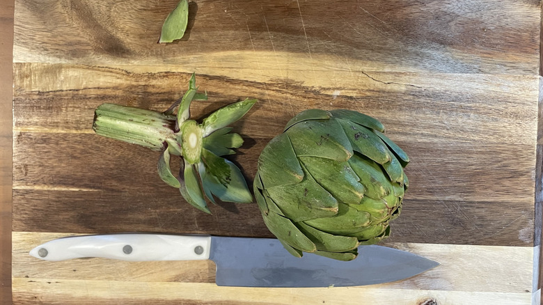 trimmed artichoke with removed stem
