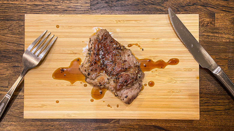 A small cut of steak