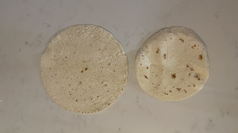Different sized tortillas on counter