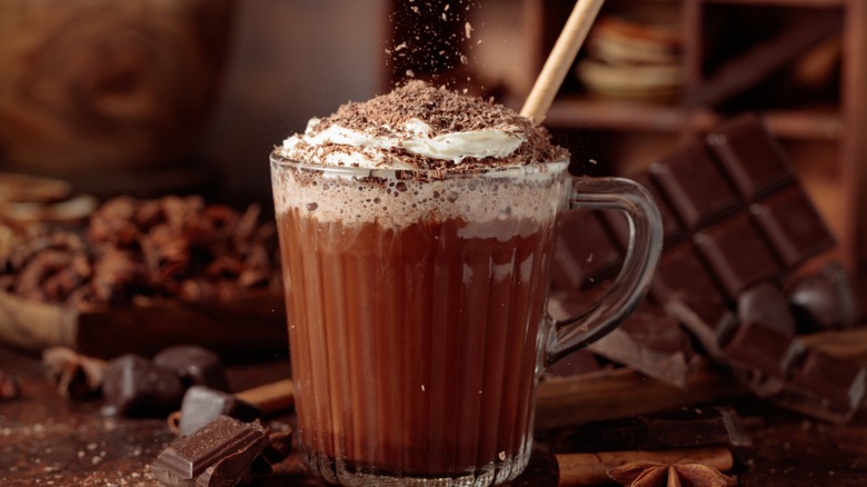 hot chocolate topped with whipped cream