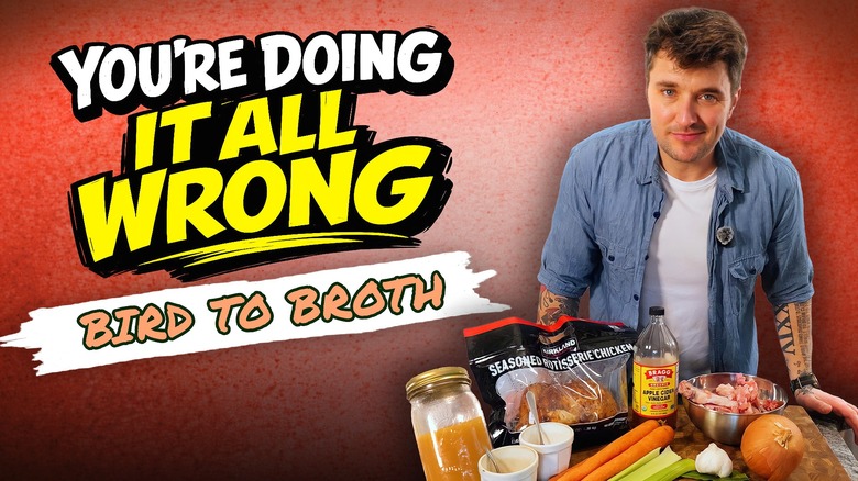 Chef Josh Donelson standing over ingredients for homemade chicken bone broth