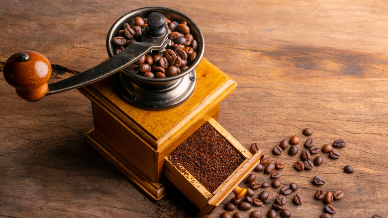 Coffee grinder with beans inside