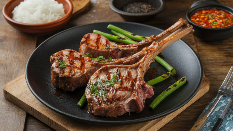 Grilled lamb chops on plate