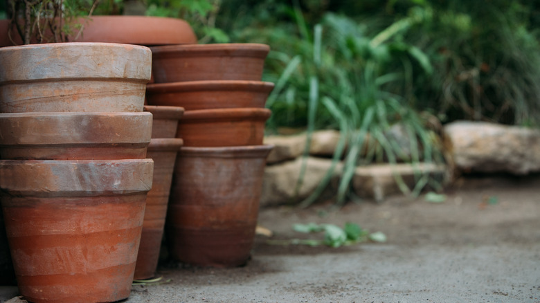 Terra cotta pot stack on concrete