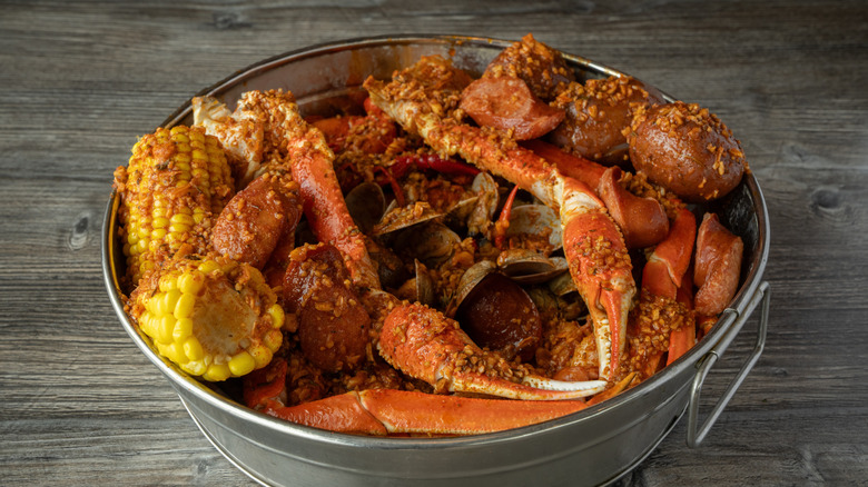 Plate of cajun seafood boil
