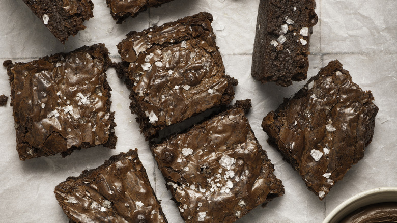 A plate of salted brownies.