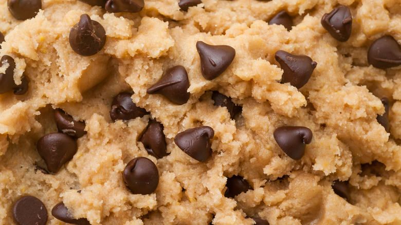 close-up shot of chocolate chip cookie dough