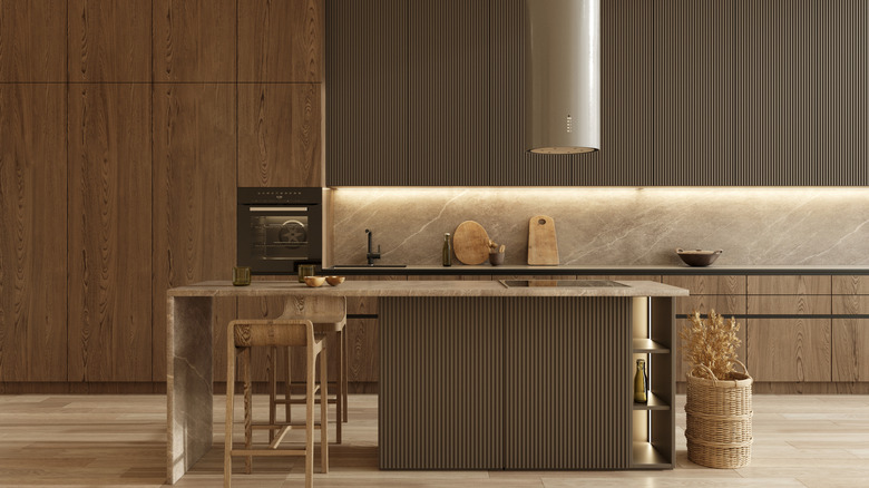 A minimalist, somewhat industrial-looking, kitchen.