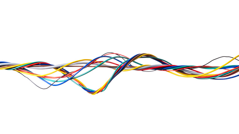 twisted wires on white background