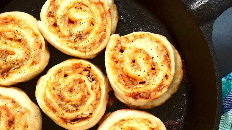 Savory pinwheels baked in a cast iron skillet