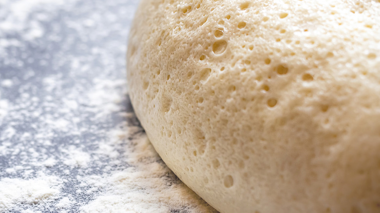bread dough rising with bubbles