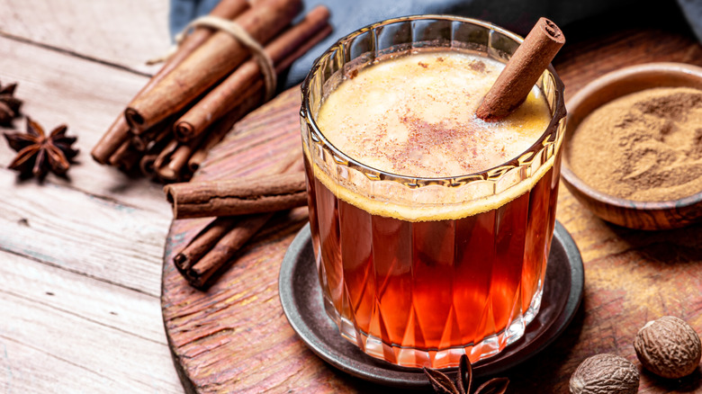 Homemade boozy warm hot drink closeup