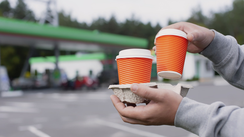 Two gas station coffees to-go