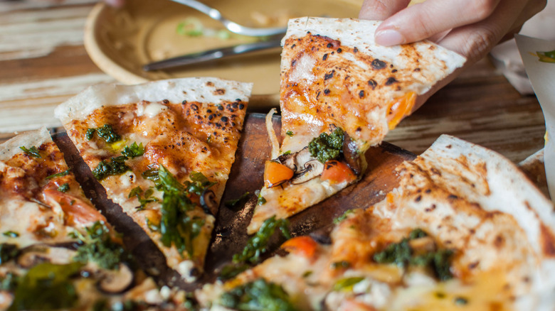 Pizza slices with a tortilla crust