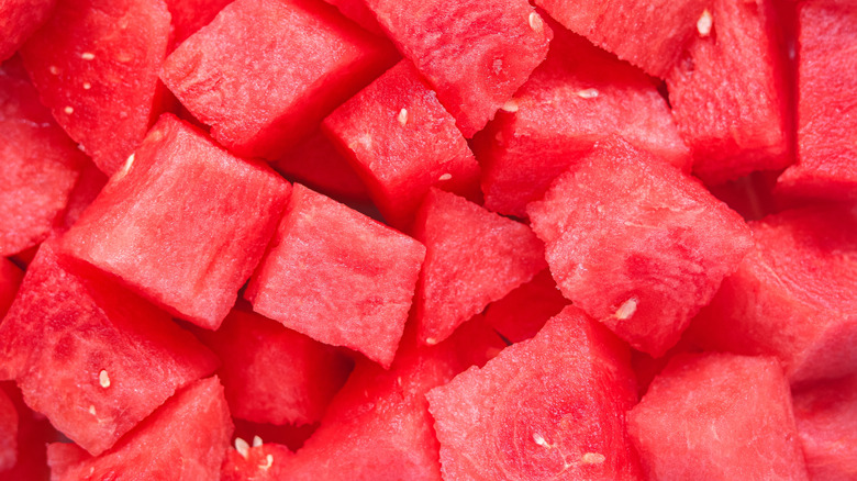 Close up shot of watermelon chunks