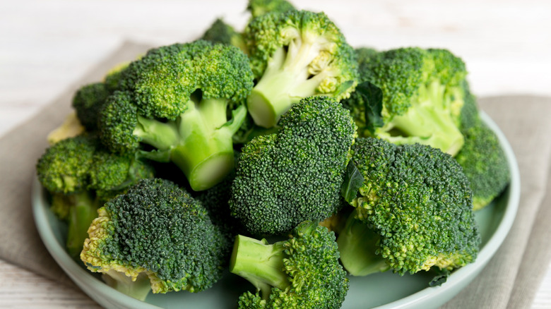 Chopped fresh broccoli on a plate