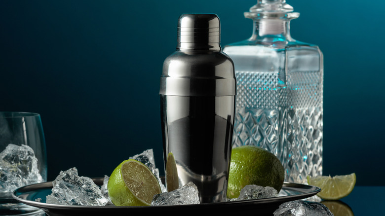 cocktail shaker and lime